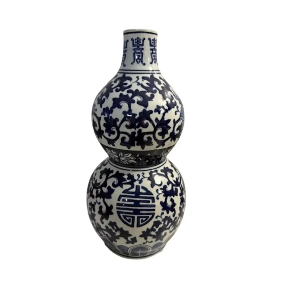 Vintage Ceramic Porcelain Blue White Floral Gourd Chinese Vase Bottle 14